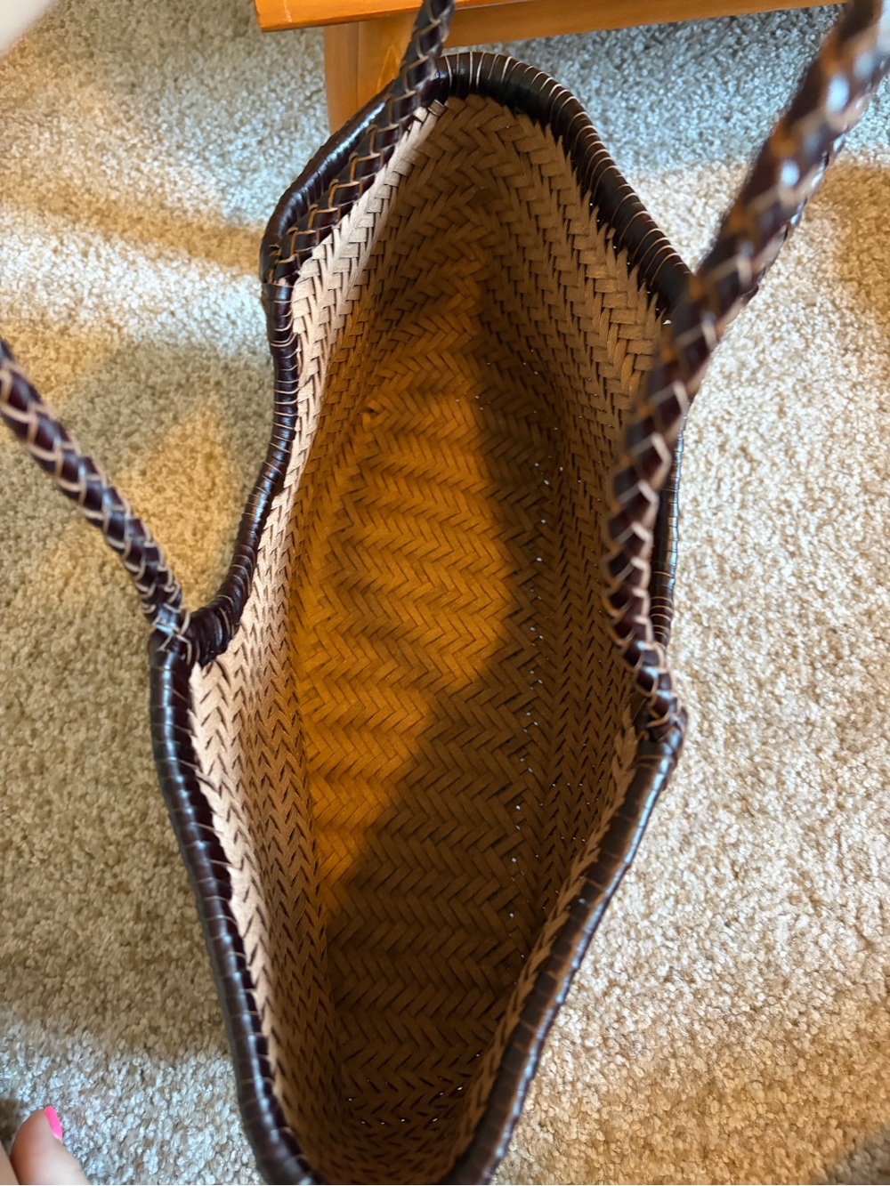 New Dragon Diffusion Nantucket Inspired Genuine Leather Woven Tote Bag Brown - Picture 4 of 8